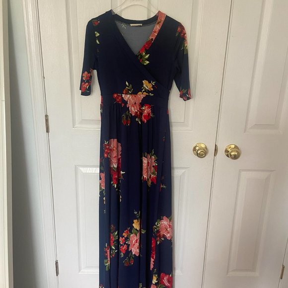 Flamingo Urban Navy Floral Surplice Maxi Dress - Picture 3 of 5